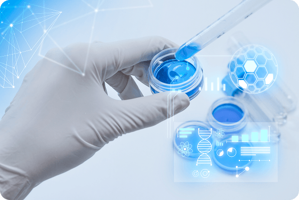 Gloved hands conducting a lab test with devices.