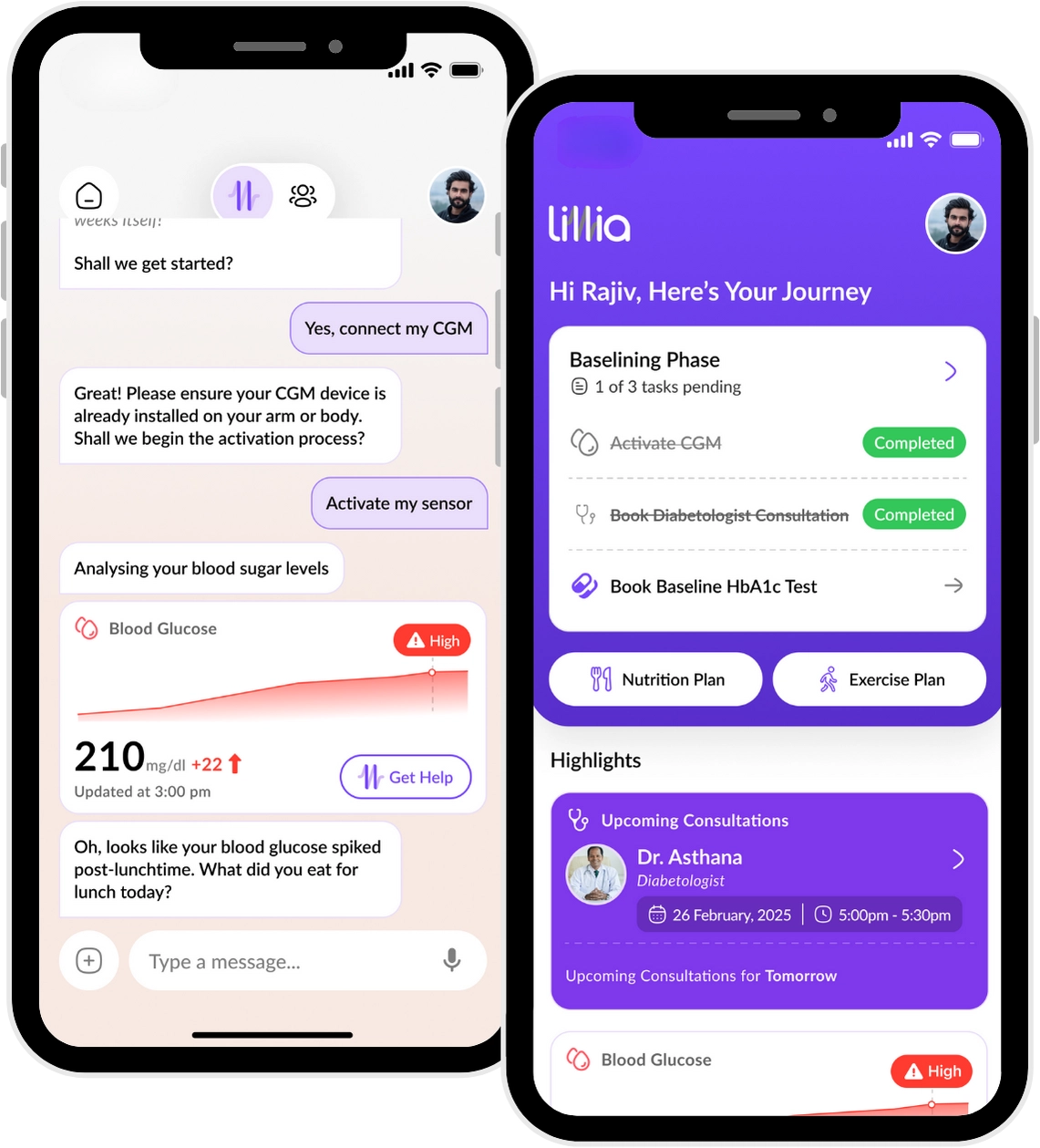 Three smartphones showcasing AI-driven chat conversations.