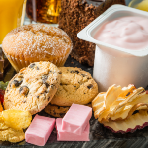 Assortment of cookies, ice creams, and various treats.