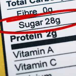 Nutrition chart with Fibre, Sugar, Protein, and Vitamin A & C, highlighting Sugar